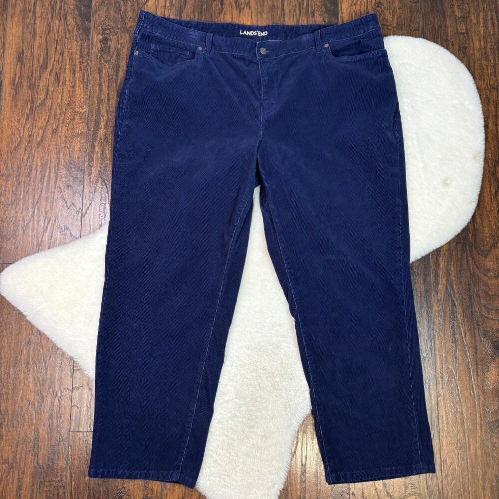 Lands End Corduroy Jeans 24W Blue Mid-Rise Straight Leg‎ Stretch Cotton Women's
